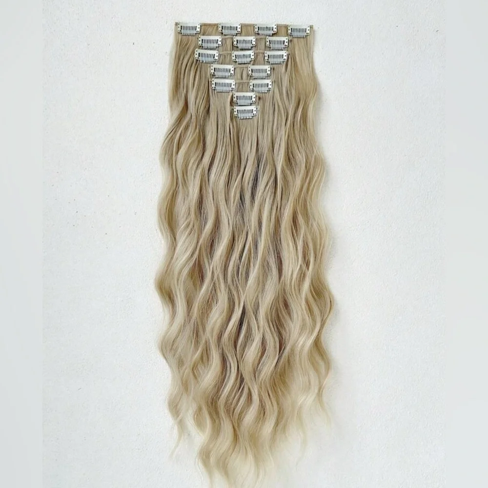 Human hair blend 24 In Clip in light Ash Blonde Wavy Hair Extensions
